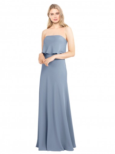 High Neck Long Stretch Crepe Smoke Blue Sleeveless Formal Dress / Bridesmaid Dress Essex