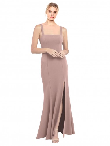 High Neck Long Stretch Crepe Dusty Pink Sleeveless Prom Dress / Bridesmaid Dress Essex