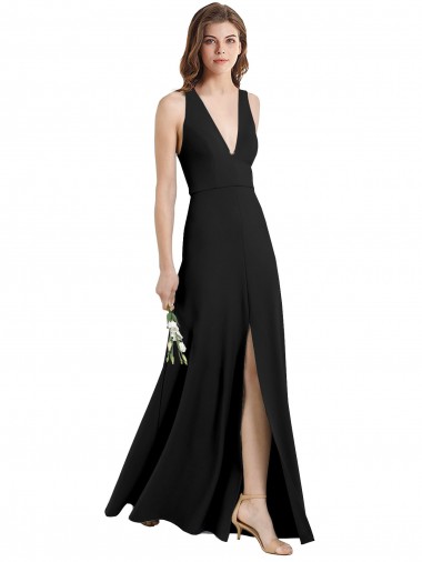 High Neck Long Stretch Crepe Black Sheath Sleeveless Formal Evening Gown / Prom Dress / Bridesmaid Dress Essex