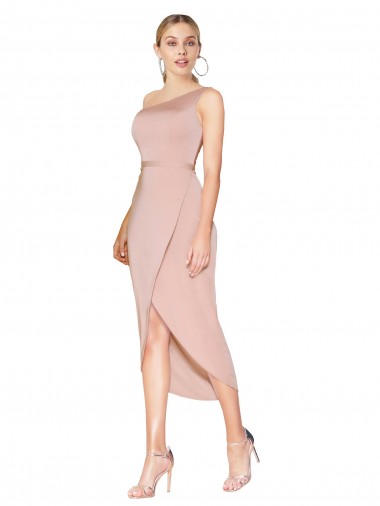 High Neck Knee Length Stretch Crepe Mauve Sleeveless Formal Dress / Bridesmaid Dress Essex