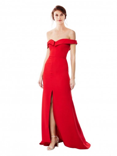 High Neck Long Stretch Crepe Red Sleeveless Bridesmaid Dress / Evening Dress Essex