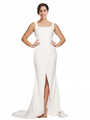 Square Neck Sweep Train Stretch Crepe Ivory Sleeveless Semi Formal Evening Dress / Prom Dress / Bridesmaid Dress Essex