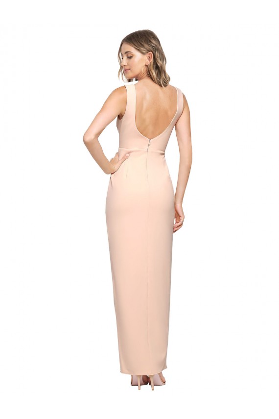 Square Neck Long Stretch Crepe Nude Sleeveless Formal Evening Gown / Prom Dress / Bridesmaid Dress Essex