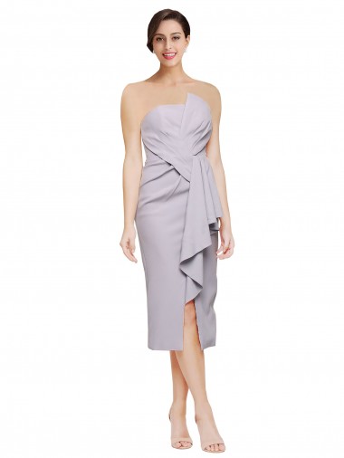 Strapless Cocktail Length Stretch Crepe Arctic Lilac Sleeveless High Low Evening Gown / Prom Dress / Bridesmaid Dress Essex