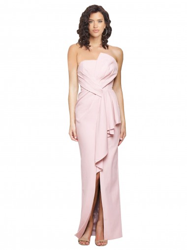 Strapless Long Stretch Crepe Pink Sleeveless Formal Dress / Bridesmaid Dress Essex