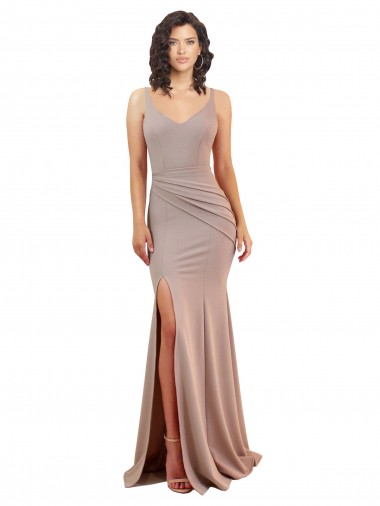 V-Neck Long Stretch Crepe Dusty Pink Sleeveless Black Tie Evening Gown / Prom Dress / Bridesmaid Dress Essex