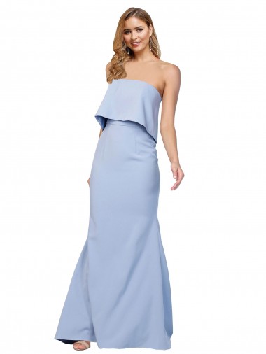 Strapless Long Stretch Crepe Light Sky Blue Sleeveless Formal Dress / Bridesmaid Dress Essex