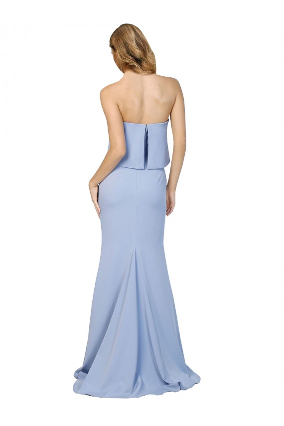 Strapless Long Stretch Crepe Light Sky Blue Sleeveless Formal Dress / Bridesmaid Dress Essex