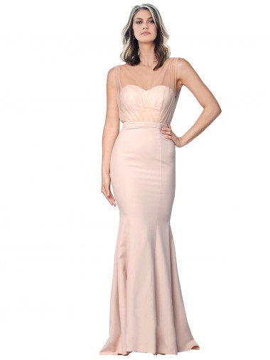 Sweetheart Long Stretch Crepe & Tulle Nude Sleeveless Formal Evening Gown / Prom Dress / Bridesmaid Dress Essex