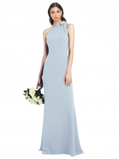 High Neck Long Stretch Crepe Light Sky Blue Sleeveless Semi Formal Evening Dress / Prom Dress / Bridesmaid Dress Essex