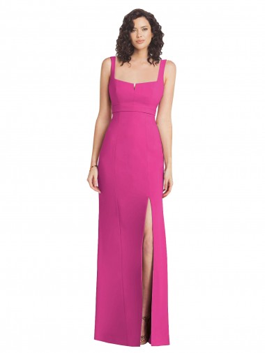 Square Neck Long Stretch Crepe Fuchsia Sleeveless Semi Formal Evening Dress / Prom Dress / Bridesmaid Dress Essex