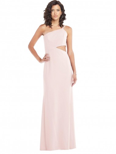 One Shoulder Long Stretch Crepe Pink Sleeveless Formal Evening Gown / Prom Dress / Bridesmaid Dress Essex