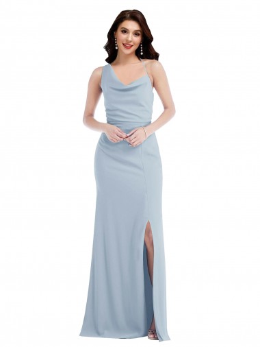 One Shoulder Long Stretch Crepe Light Sky Blue Sleeveless Formal Dress / Bridesmaid Dress Essex