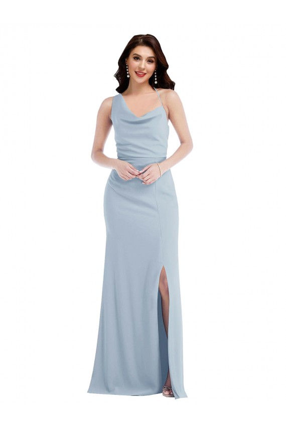 One Shoulder Long Stretch Crepe Light Sky Blue Sleeveless Formal Dress / Bridesmaid Dress Essex