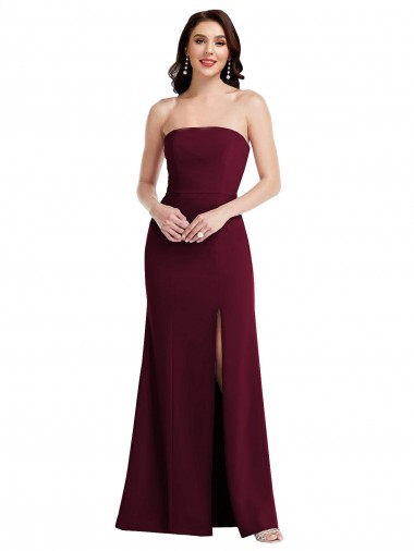 Strapless Long Stretch Crepe Burgundy Gold Sleeveless Semi Formal Evening Dress / Prom Dress / Bridesmaid Dress Essex