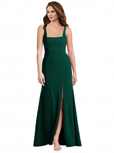 Square Neck Long Stretch Crepe Midnight Green Sleeveless Semi Formal Evening Dress / Prom Dress / Bridesmaid Dress Essex