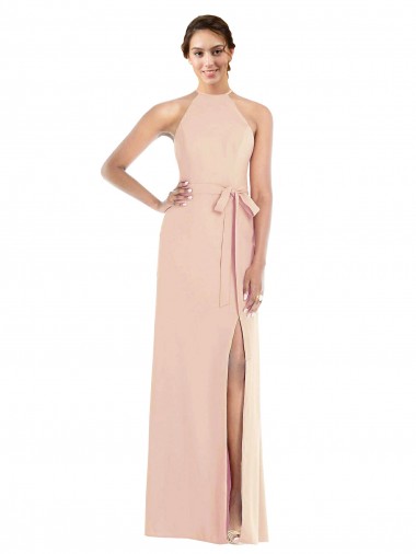 Halter Neck Long Stretch Crepe Nude Sleeveless Formal Evening Gown / Prom Dress / Bridesmaid Dress Essex