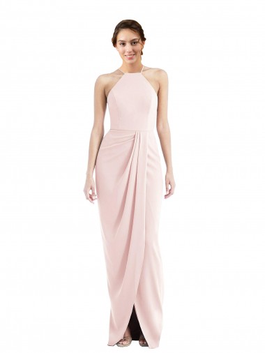 Halter Neck Long Stretch Crepe Pink Sleeveless Semi Formal Evening Dress / Prom Dress / Bridesmaid Dress Essex