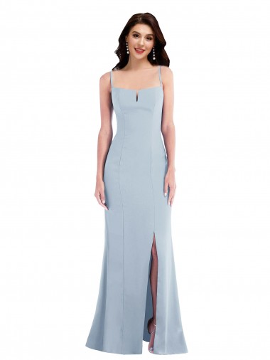 Spaghetti Straps Long Stretch Crepe Light Sky Blue Sleeveless Formal Evening Gown / Prom Dress / Bridesmaid Dress Essex