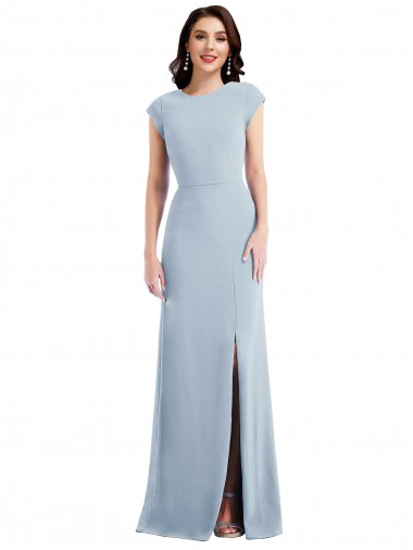 Long Stretch Crepe Light Sky Blue Cap Sleeves Formal Evening Gown / Prom Dress / Bridesmaid Dress Essex