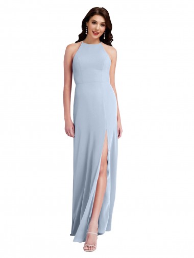 High Neck Long Stretch Crepe Light Sky Blue Sheath Sleeveless Formal Evening Gown / Prom Dress / Bridesmaid Dress Essex