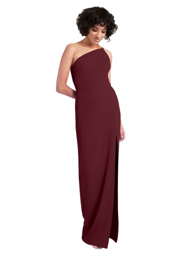 One Shoulder Long Stretch Crepe Burgundy Gold Sleeveless Formal Evening Gown / Prom Dress / Bridesmaid Dress Essex