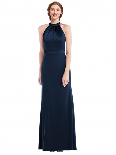 High Neck Long Stretch Crepe Dark Navy Sleeveless Semi Formal Evening Dress / Prom Dress / Bridesmaid Dress Essex