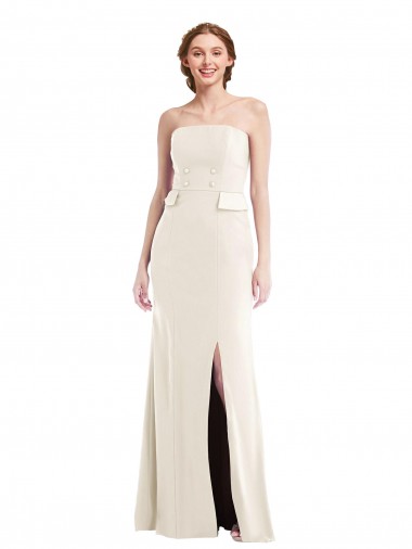 Strapless Long Stretch Crepe Ivory Sleeveless Semi Formal Evening Dress / Prom Dress / Bridesmaid Dress Essex