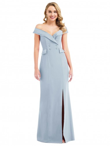 Off the Shoulder Long Stretch Crepe Light Sky Blue Sleeveless Semi Formal Evening Dress / Prom Dress / Bridesmaid Dress Essex