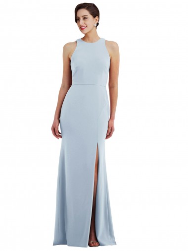 Jewel Neck Long Stretch Crepe Light Sky Blue Sleeveless Formal Evening Gown / Prom Dress / Bridesmaid Dress Essex