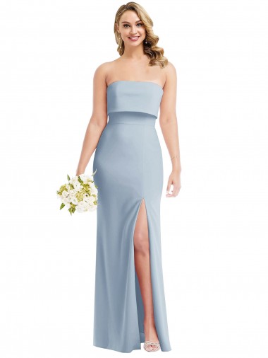 Strapless Long Stretch Crepe Light Sky Blue Sleeveless Semi Formal Evening Dress / Prom Dress / Bridesmaid Dress Essex