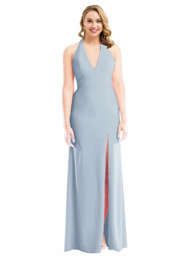 Halter Neck Long Stretch Crepe Light Sky Blue Sleeveless Bridesmaid Dress / Evening Dress Essex