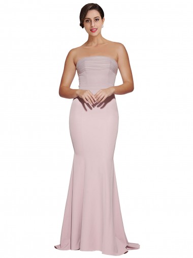 Strapless Sweep Train Stretch Crepe Mauve Sleeveless Formal Evening Gown / Prom Dress / Bridesmaid Dress Essex