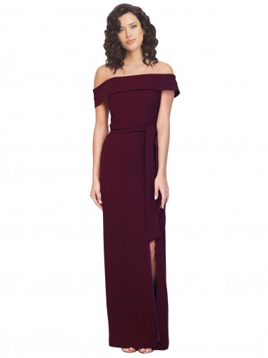 Square Neck Long Stretch Crepe Burgundy Gold Sleeveless Formal Evening Gown / Prom Dress / Bridesmaid Dress Essex