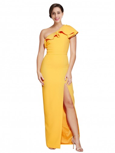 One Shoulder Long Stretch Crepe Saffron Sleeveless Formal Evening Gown / Prom Dress / Bridesmaid Dress Essex