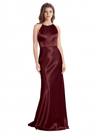 V-Neck Long Stretch Satin Burgundy Gold Sleeveless Formal Evening Gown / Prom Dress / Bridesmaid Dress Essex