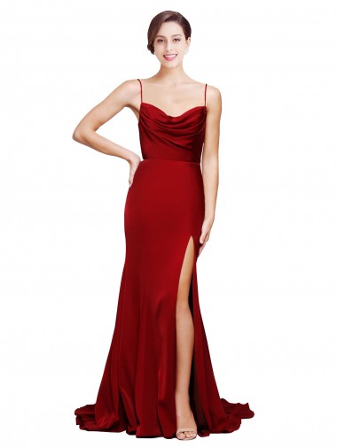 Cowl Neck Sweep Train Stretch Satin Burgundy Sleeveless Black Tie Evening Gown / Prom Dress / Bridesmaid Dress Essex