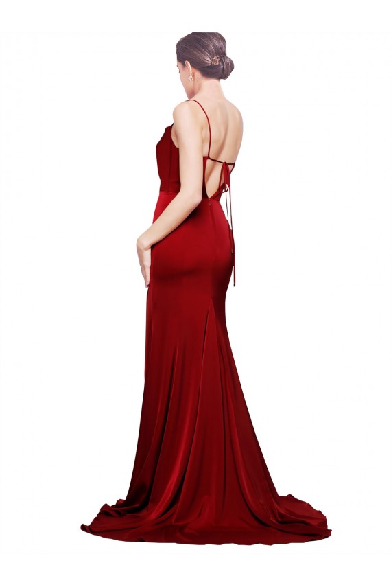 Cowl Neck Sweep Train Stretch Satin Burgundy Sleeveless Black Tie Evening Gown / Prom Dress / Bridesmaid Dress Essex