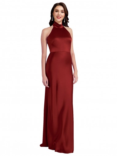 Halter Neck Long Stretch Satin Burgundy Sleeveless Black Tie Evening Gown / Prom Dress / Bridesmaid Dress Essex