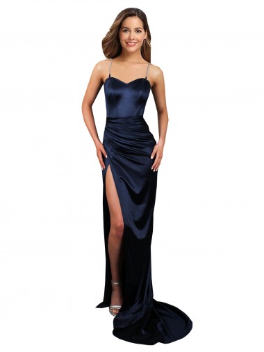 Sweetheart Long Stretch Satin Dark Navy Sleeveless Formal Evening Gown / Prom Dress / Bridesmaid Dress Essex