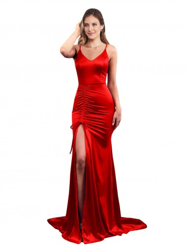 Sweetheart Long Stretch Satin Red Sleeveless Evening Dress / Bridesmaid Dress Essex