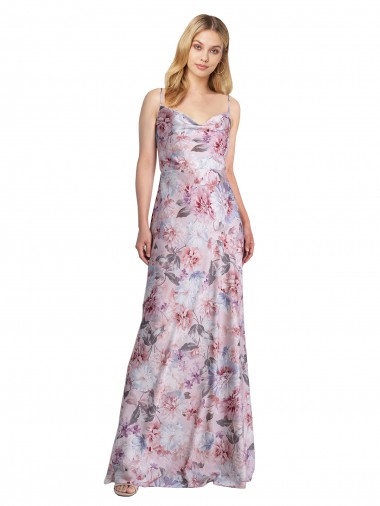 Cowl Neck Long Stretch Satin & Floral Sleeveless Formal Evening Gown / Bridesmaid Dress Essex