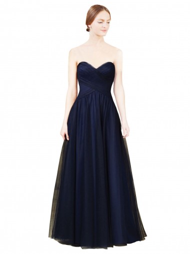 Strapless Long Tulle Dark Navy Sleeveless Bridesmaid Dress / Evening Dress Essex