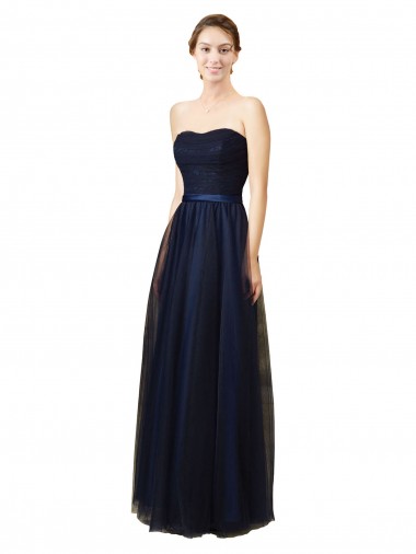 Strapless Long Tulle Dark Navy Sleeveless Bridesmaid Gown Essex