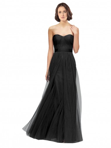 Sweetheart Long Tulle Black Sleeveless Bridesmaid Gown Essex