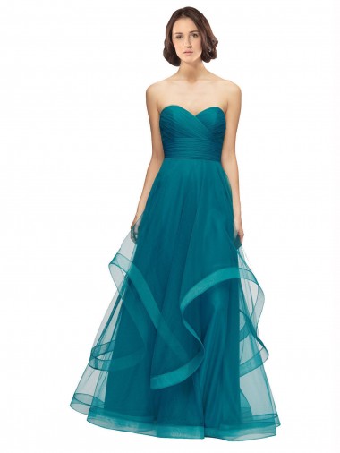 Strapless Long Tulle Turquoise Sleeveless Bridesmaid Dress Essex