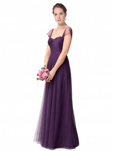 Sweetheart Long Tulle Plum Purple Cap Sleeves Bridesmaid Dress Essex