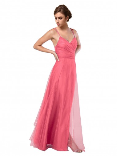 Spaghetti Straps Long Tulle Watermelon Sleeveless Bridesmaid Dress Essex