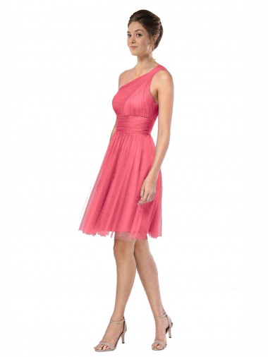 One Shoulder Long Tulle Watermelon Sleeveless Bridesmaid Dress Essex