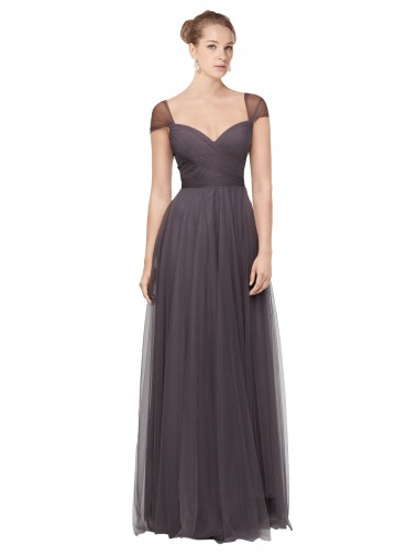 Sweetheart Long Tulle Pewter Cap Sleeves Bridesmaid Dress Essex